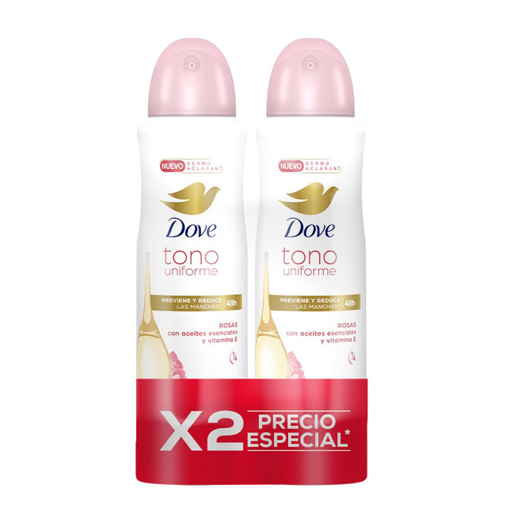 DOVE SPRAY TONO UNIFORME ROSAS 150 ML COMBO X 2